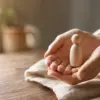 Взрослые ладони бережно держат детскую фигурку: работа с внутренним ребёнком